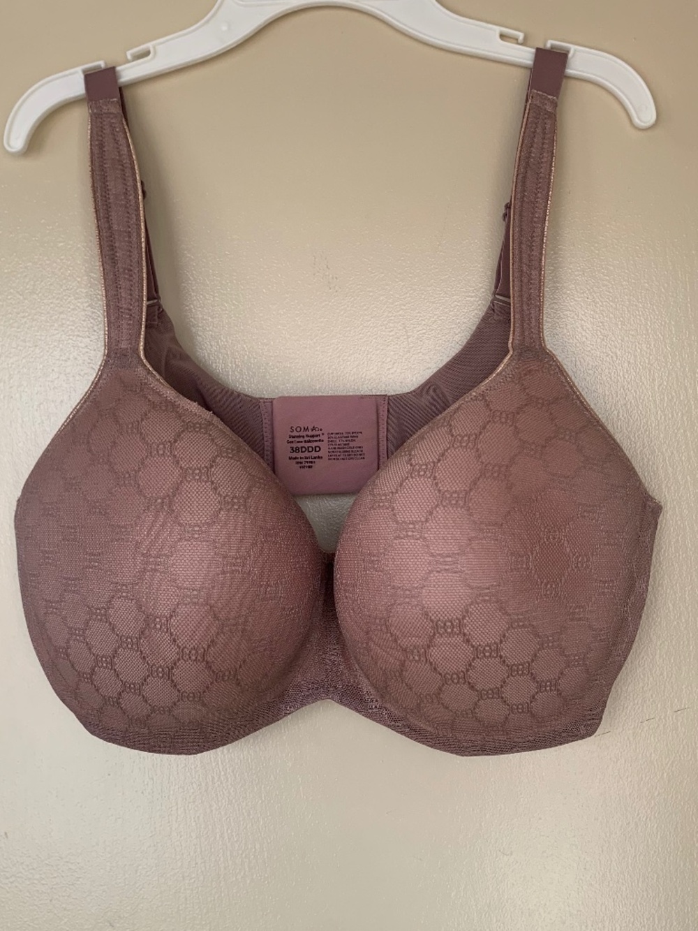 Soma Underwire Bra 38DDD Stunning Support Geo Lace Balconette Taupe